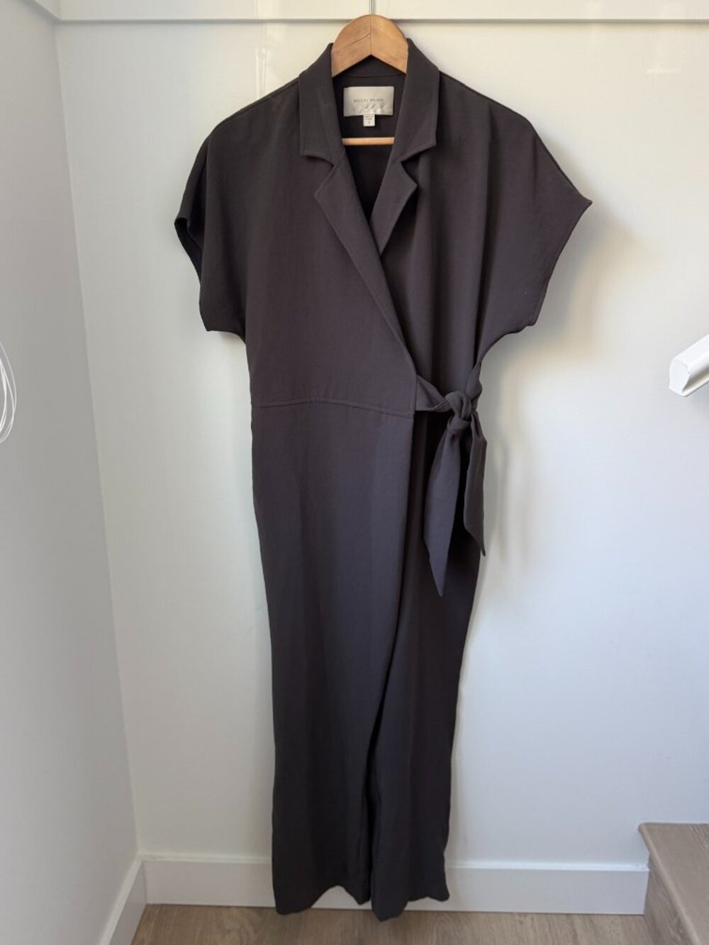 BROCHU WALKER Shea Wrap Jumpsuit Dark Charcoal Gray Short Sleeve - Size S